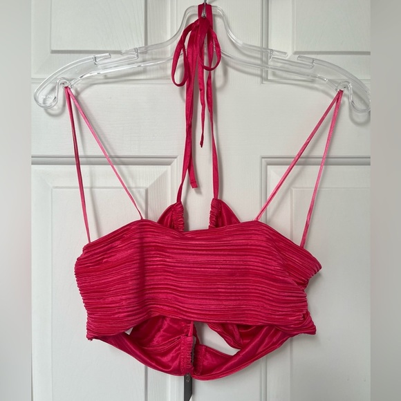 NWT Sincerely Jules Satin Halter Tie Crop Top L - Picture 6 of 8